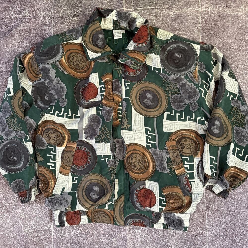 Women's Vintage 90's Fuda International All Over Print Silk Bomber Jacket Sz S
